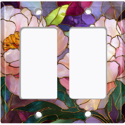 Couvercle de plaque d'interrupteur en métal; Fauteuil à bascule GFI de taille 2 US - image imprimée de fleurs de pivoines en verre coloré