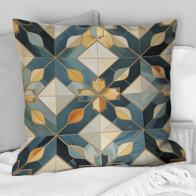 Antique Beige And Blue Marrocan Tiles - Geometric Printed Throw Pillow