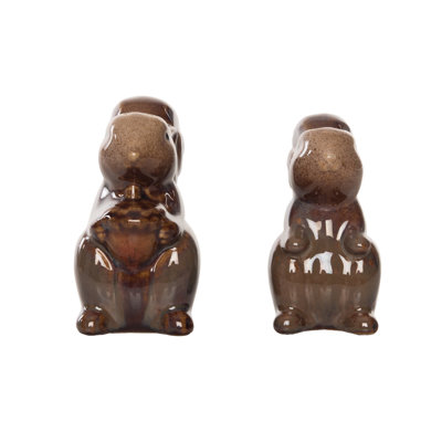 Transpac Ceramic 2.7 in. Brown Harvest Squirrel Salt and Pepper Shaker Set of 2
