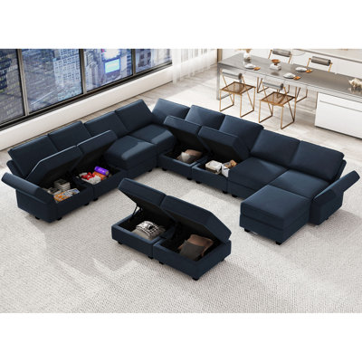 Wylodene 143" W Velvet Modular Sectional Sofa