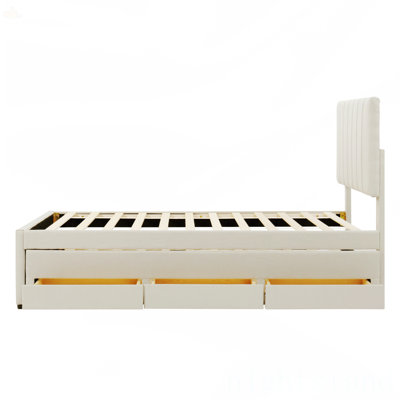 Lit plateforme simple tapissier avec lit gigogne et 3 tiroirs