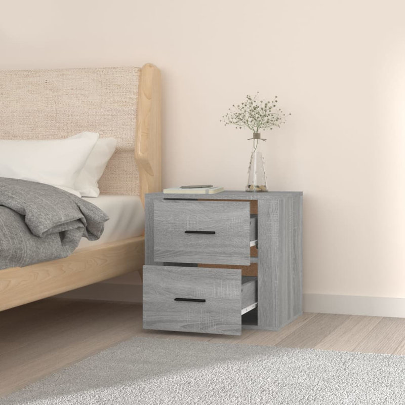 Jahque 50cm W Manufactured Wood Bedside Table, Concrete Grey