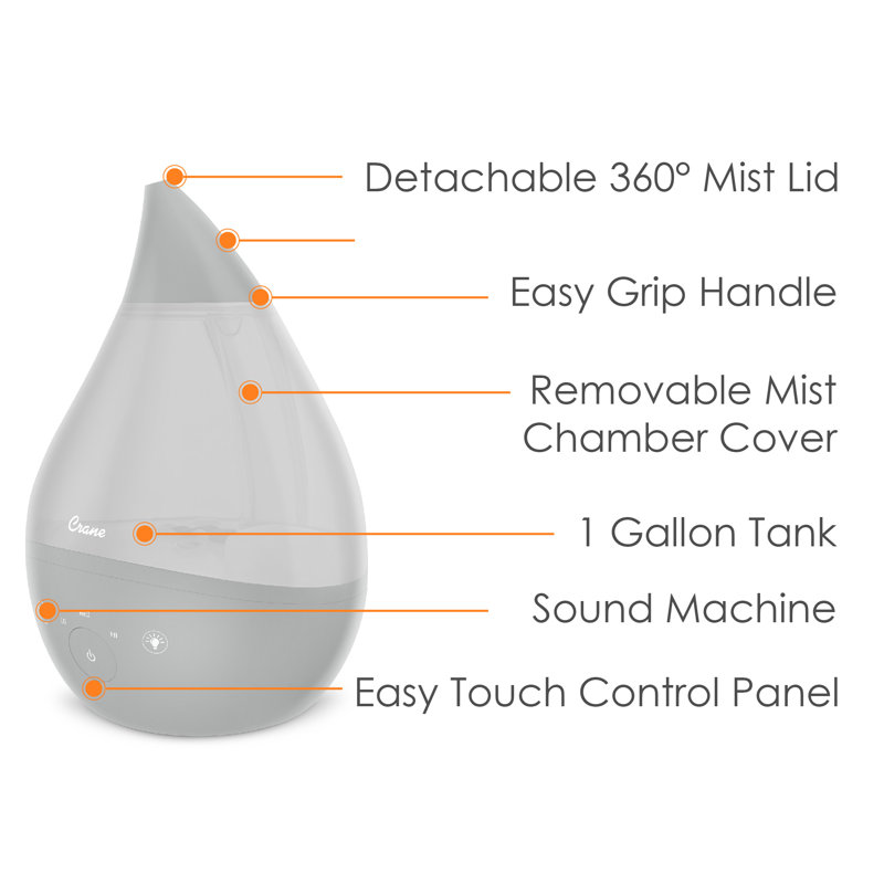 Gray Ultrasonic Cool Mist Humidifier with Sound Machine, 1 Gallon