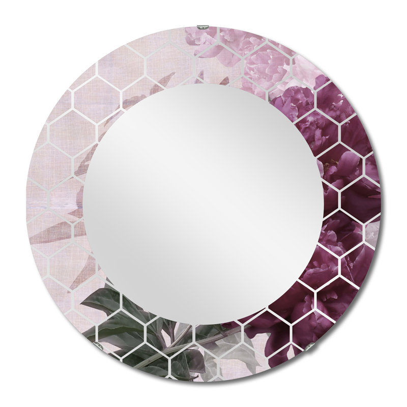 Rétro fleurs mauves et roses rétro I - miroir mural traditionnel, 24 po x 24 po