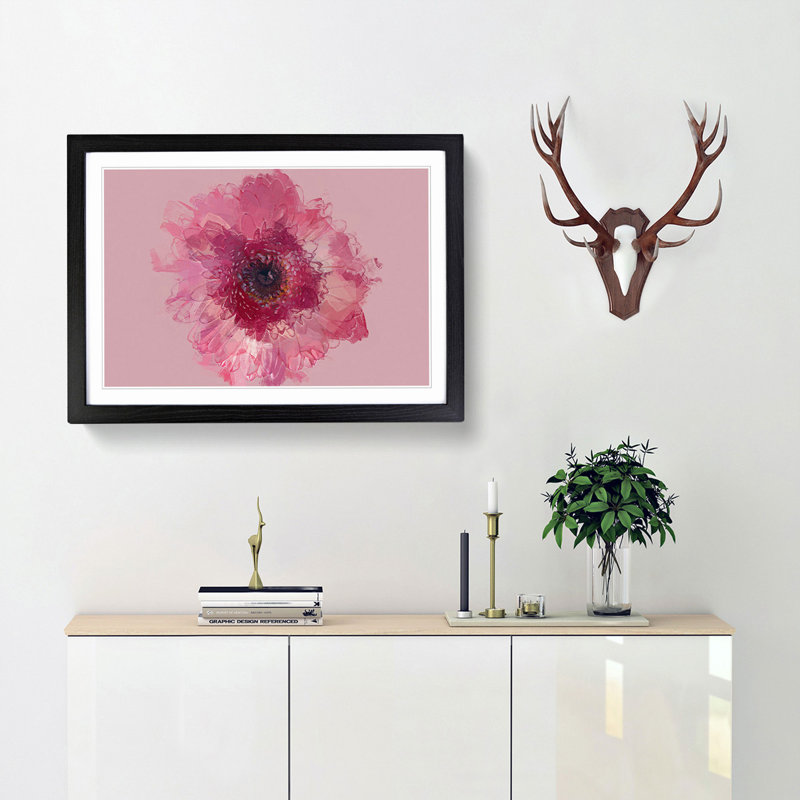 Layers of a Pink Gerbera in Abstract - Picture Frame Graphic Art Print, 36cm H x 48cm W x 2cm D, Black Framed