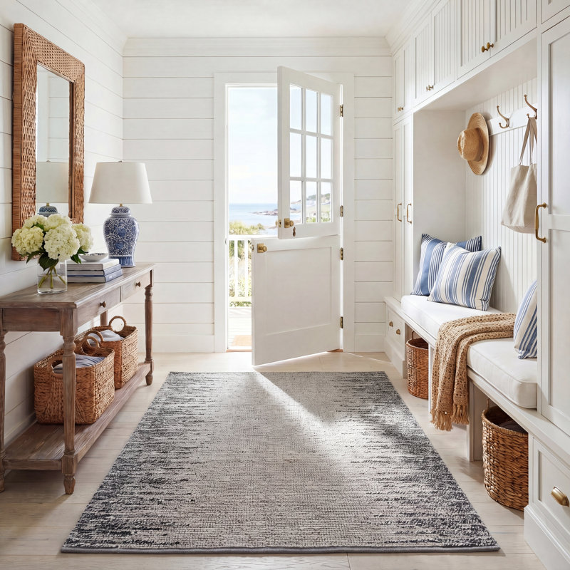 Tapis gris / noir en jute et laine tissés à la main Servan, Rectangle 5 pi x 8 pi