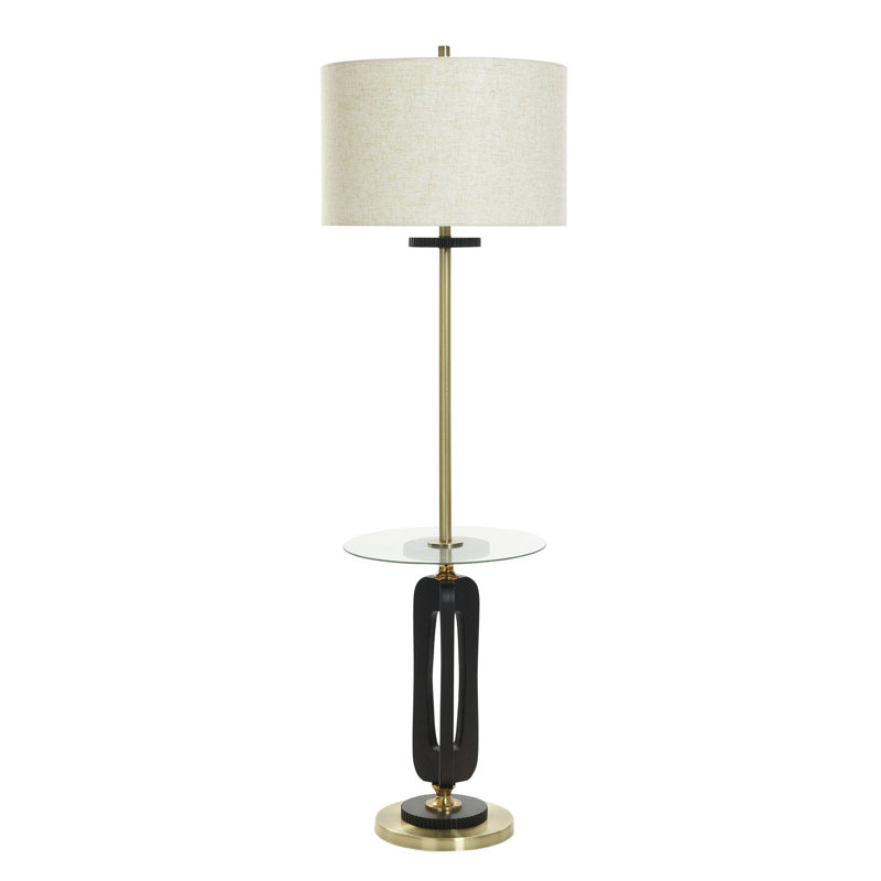 Optique noir - lampe sur pied en poly avec une table en verre - abat-jour avoine chiné
