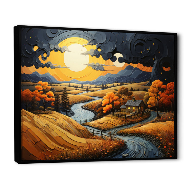 «Countryside Moody Skies Patchwork II», reproduction sur toile, H 16 po x l 32 po x P 1 po, Cadre flottant noir