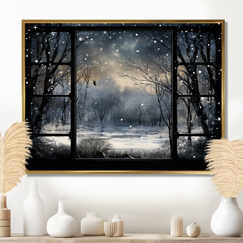 «Midnight Gothic Winter Winter View I - Winter Landscape», art mural, H 16 po x l 32 po x P 1 po, Cadre flottant doré