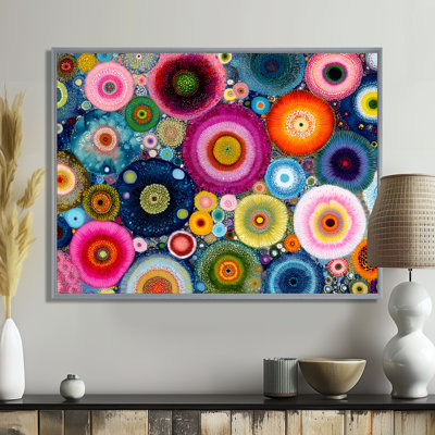 Vibrant Flower Wall Horizon - Abstract Fractal Framed Canvas Print, Pink Abstract Wall Art
