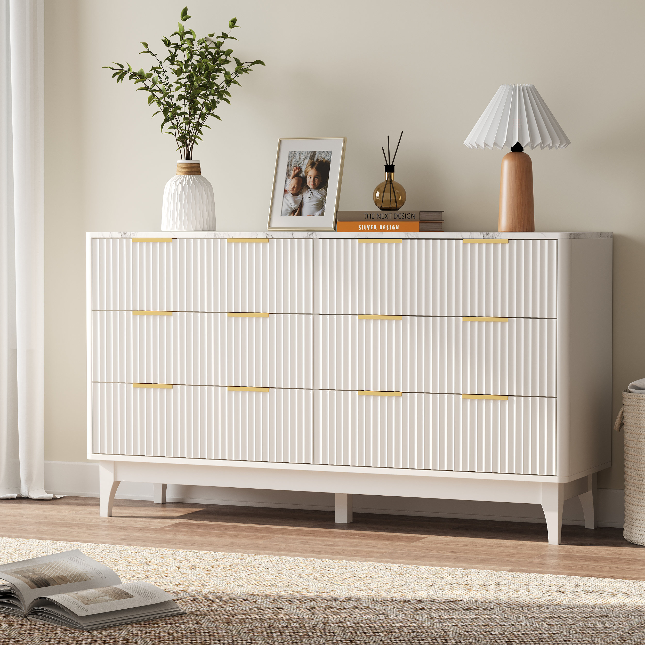 George Oliver 54'' W 6-Drawer Fluted Double Dresser