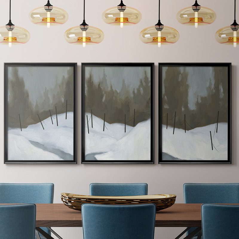 Deep Snow II - Toile tendue avec châssis sur mesure - 3 pièces, Noir, noir, noir, noir, H 30 po x l 63 po