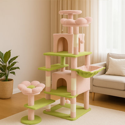 70.9" Flower-Themed Cat Tree Tower – Multi-Level Cat Condo With Removable Petal Cushions, Hammock, Scratching Posts & Perches
