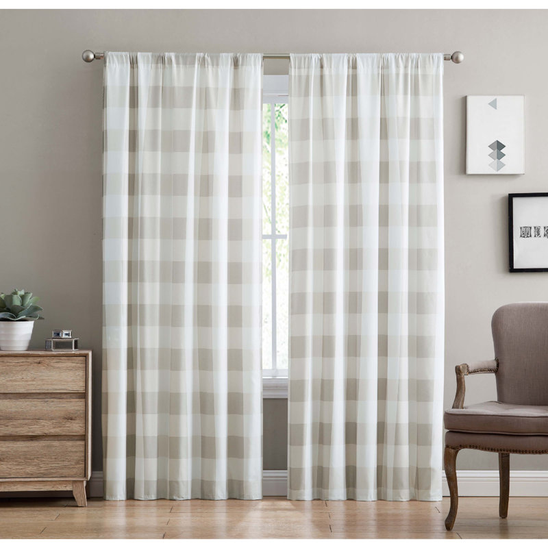 Buffalo Plaid Semi Sheer Curtain Pair, Khaki
