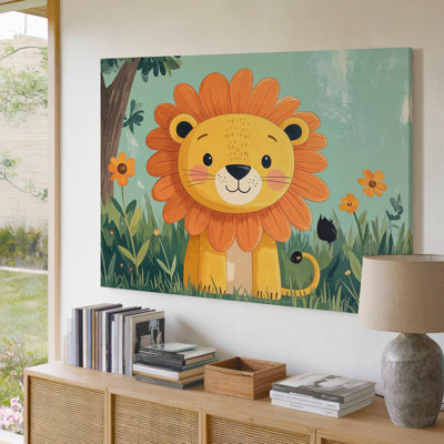Wall Art Playful Lion In Grass Canvaschildlike Jungle Safari Canvas Ready To Hang Gallery Wrapped Home Decor Modern Design Premium Quality