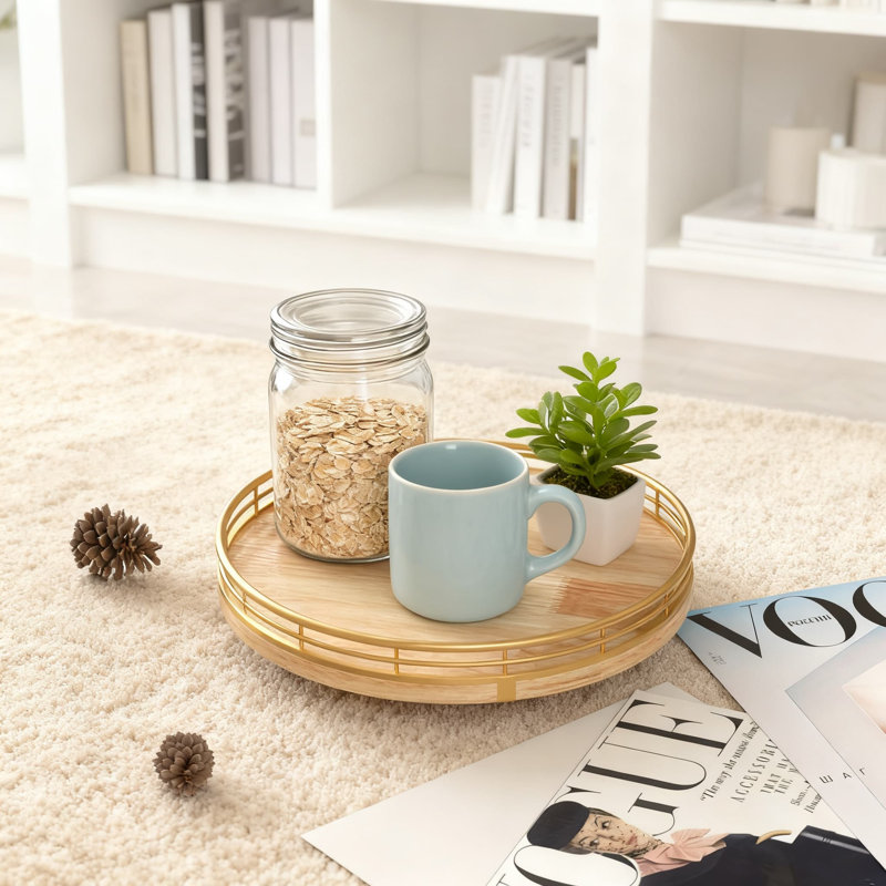 Wood Rotating Turntable Tray For Bathroom Vanity, Kitchen Countertop, And Office Desk Organizer, Gold