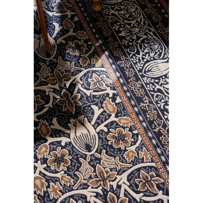 Borage Handmade Wool Floral Area Rug, Blue, Rectangle 6'7 x 9'8