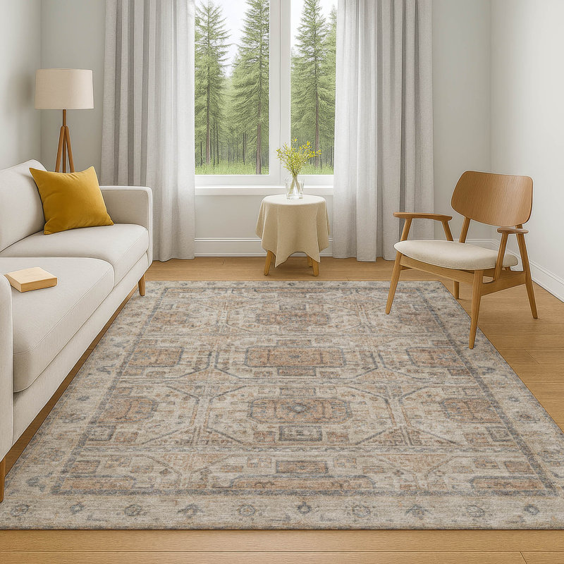 Premium Machine Washable Tara Border Rug, Rectangle 5' x 7'6"