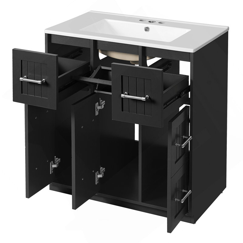 Meuble-lavabo de 30 po avec lavabo encastré et tiroirs, surface peinte, portes à fermeture en douceur, armoire de salle de bain avec tiroir basculant