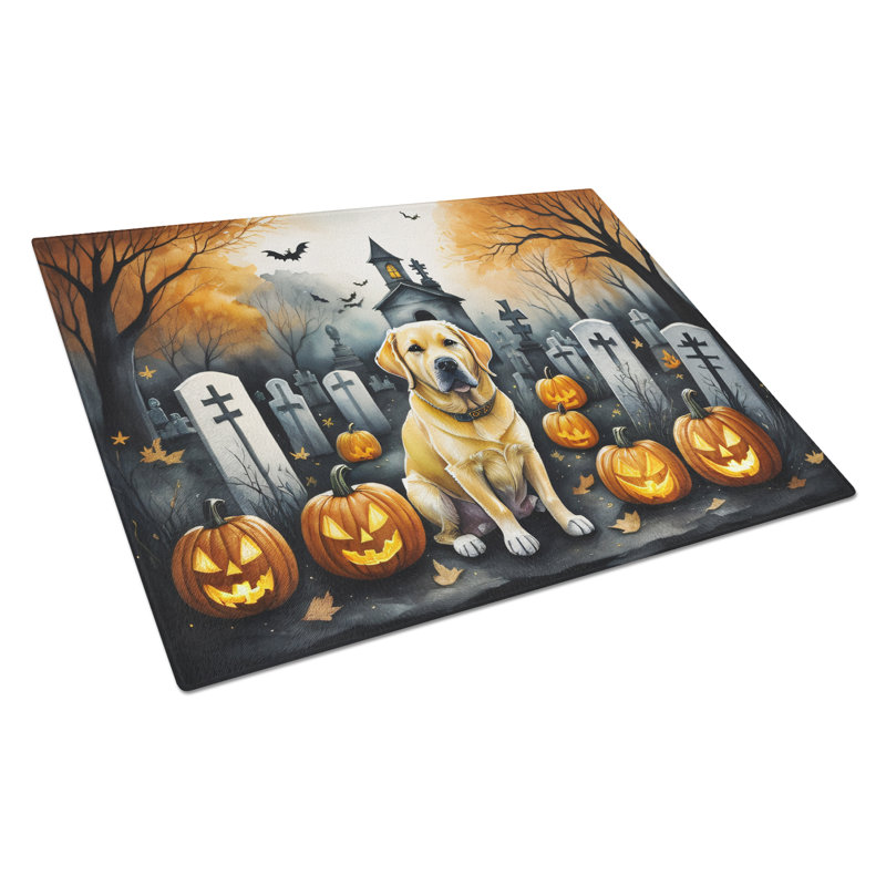 Yellow Labrador Retriever Spooky Halloween Glass Cutting Board Large