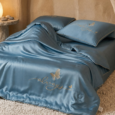Courtepointe rafraîchissante brodée Butterfly, couvre-lit léger réversible avec tissu respirant pour un confort toutes saisons, 59,06 po x 78,74 po
