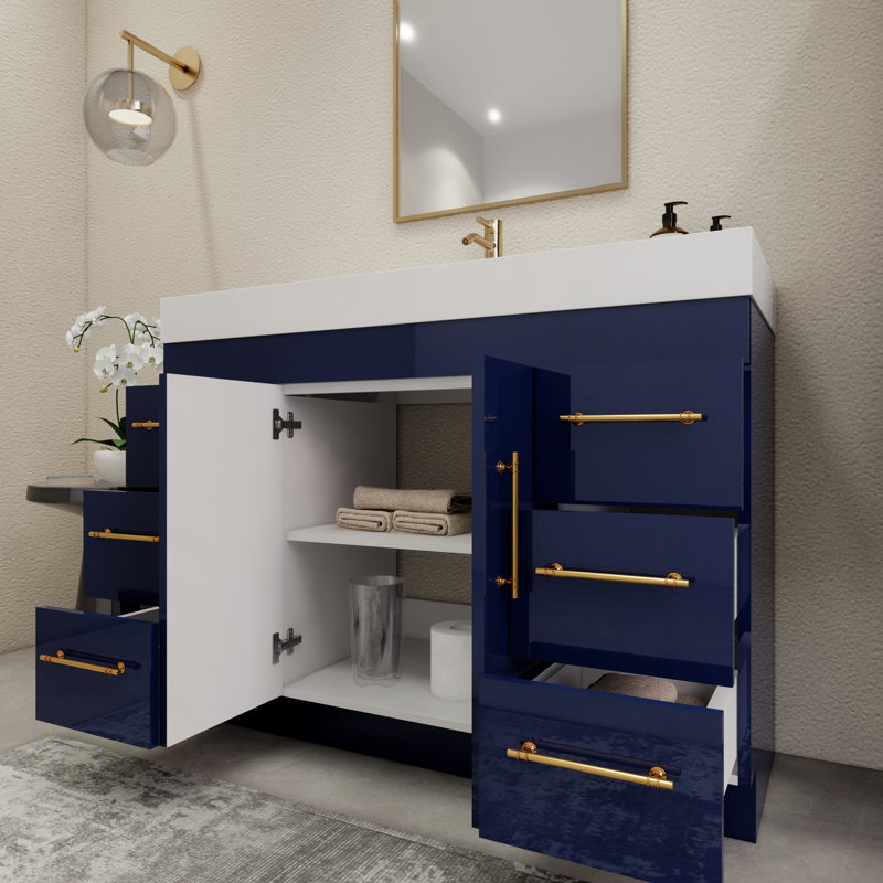 48'' Single Bathroom Vanity with Acrylic Top, Night Blue