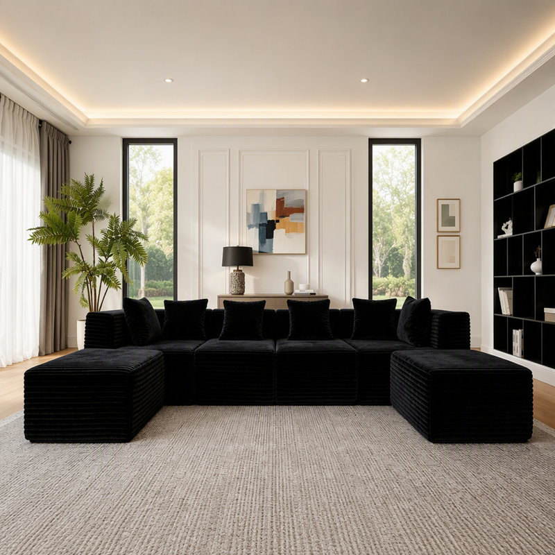 Canapé d'angle modulaire en forme de U Cloud avec fauteuil inclinable et pouf, aucun assemblage requis