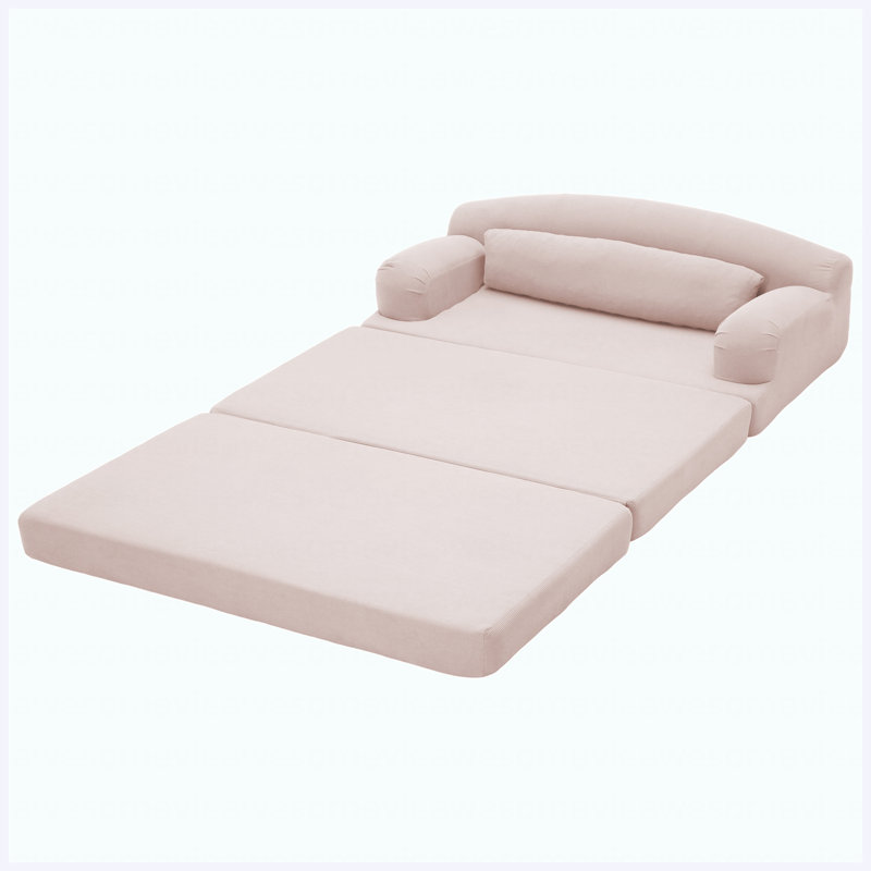 Canapé-lit pliable en velours côtelé, canapé convertible en mousse haute densité, rose, Velours bébé rose