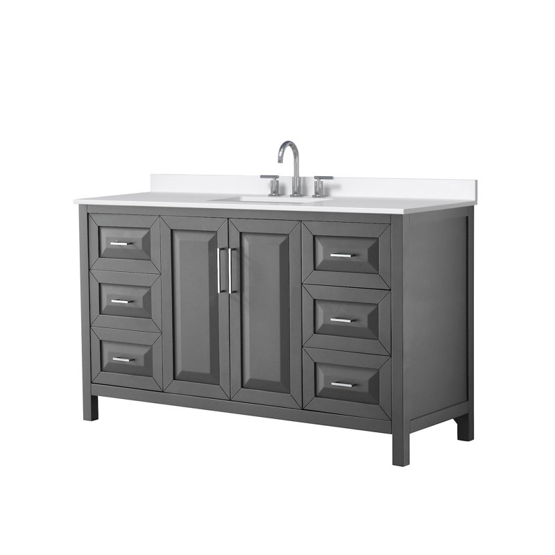 Daria 60'' W Vanity, Polished Chrome, Gray, White Quartz