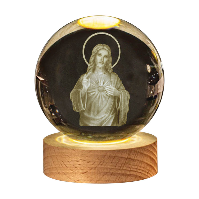 Statue veilleuse en cristal gravée veilleuse avec support en bois