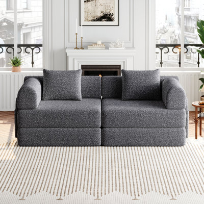 72.4-inch convertible sofa bed, chenille sofa, comes with two side storage pockets, two cushions, comfortable foldable sofa bed, suitable for use in living rooms, bedrooms, and studies, carpet sofa