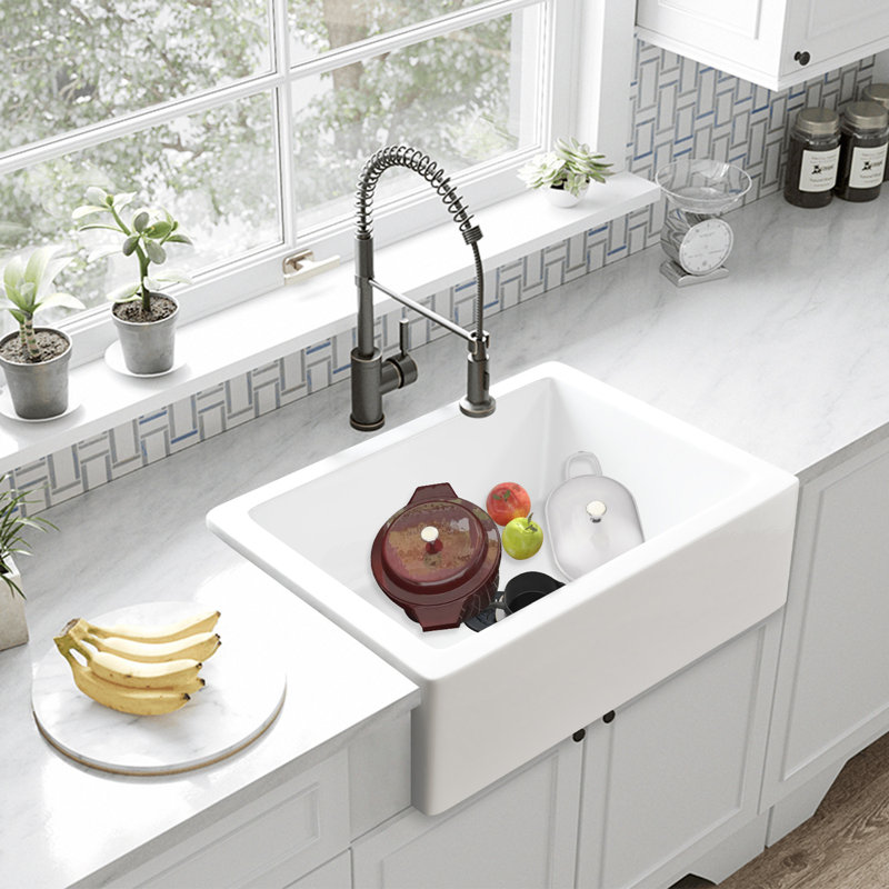 Farmhouse Single Basin Kitchen Sink, 8" H x 24" L x 19" W