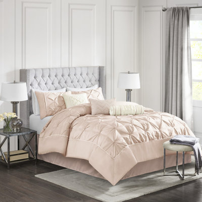 Couette 7 pièces Blush Grand lit - Design magnifique, rembourrage, couette, taies d'oreiller, coussins décoratifs, cache-sommier, linge de lit lavable à la machine, 100 % coton, repassage à la vapeur