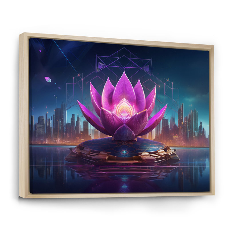 «Urban Enlightenment Blossoming Pink Lotus» sur toile, H 34 po x l 44 po, Cadre flottant brun