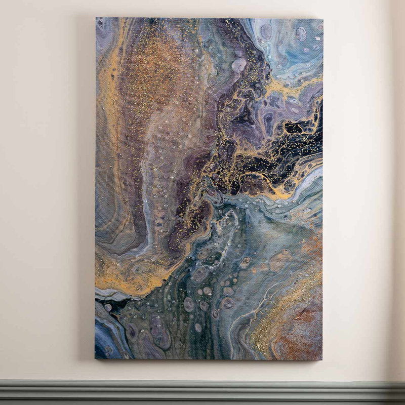 Contemporary Abstract Wall Art for Bedroom & Living Room, Blue Purple & Gold Canvas Painting, 120cm H x 80cm W