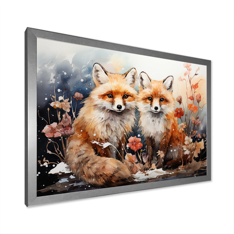 «Springtime Foxs Gaze II», art mural animal renard, Cadre de coin argenté fermé, H 24 po x l 32 po x P 1 po