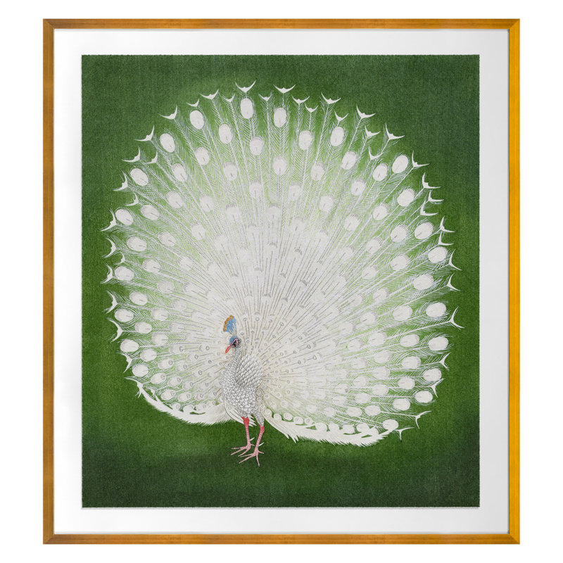 White Peacock Print by Grand Archives, 38" H x 34" W, Gold Framed