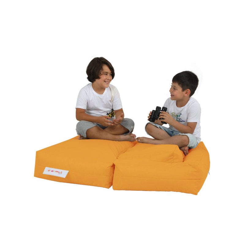 Fauteuil à billes Original, imperméable, orange | 100% polyester, 39,4 po x 15,7 po x 19,7 po | Comprend un ensemble de poufs 2 pièces (15,7 x 15,0 x 7,9 pouces) | Capacité de 200 lb, double fermeture à glissière dissimulée, perles de styromousse recyclées