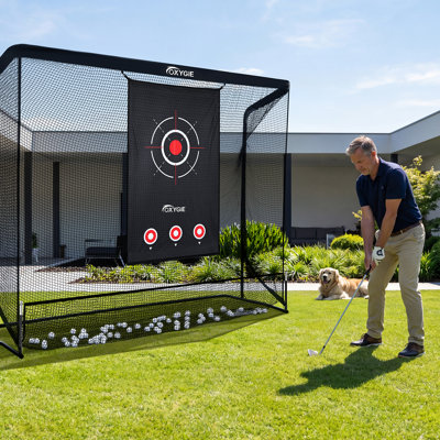10' x 7.5' Portable Golf Practise Net with Target Cloth, Chipping Targets, Ball Collection Zone & Carry Bag for Indoor Outdoor Training