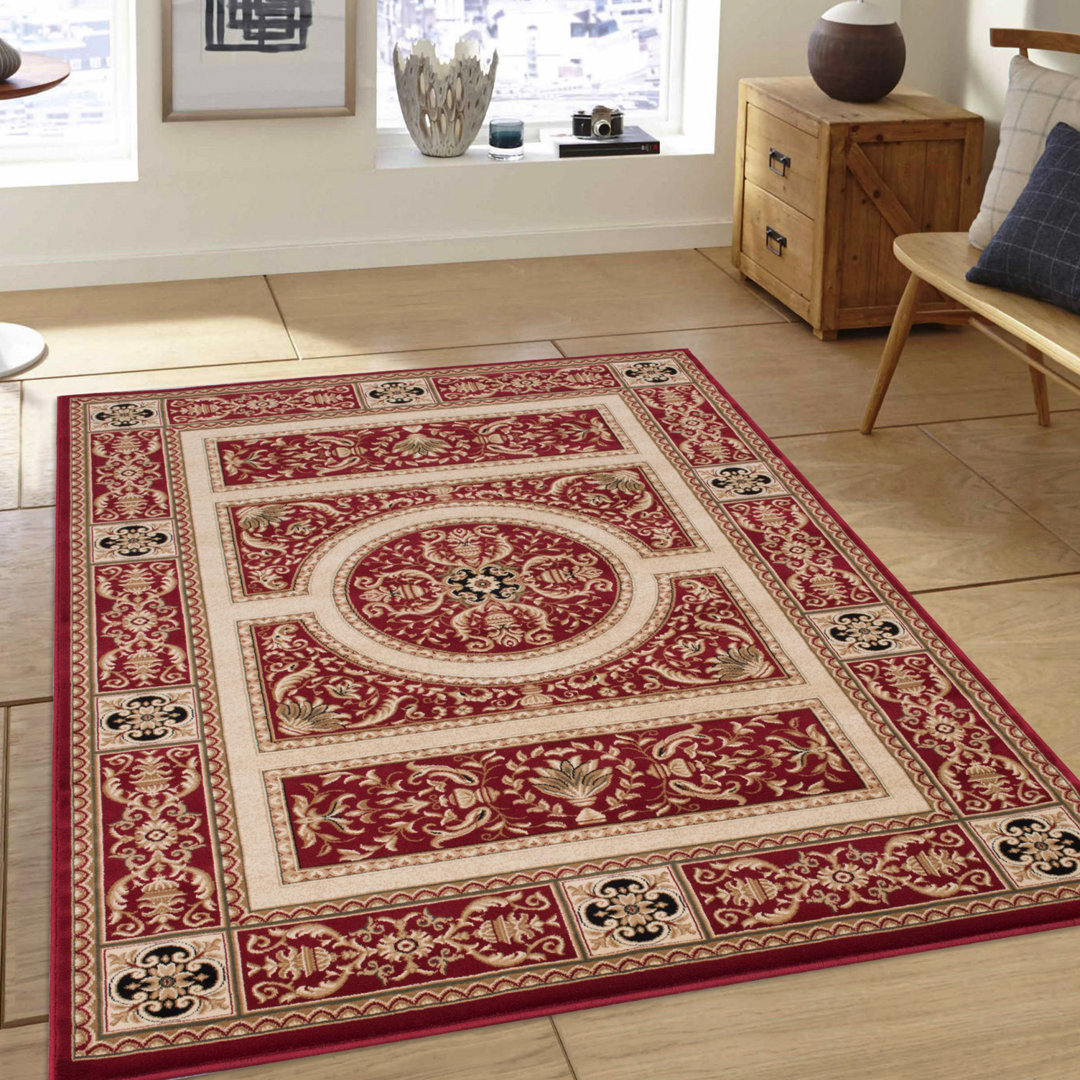 Beckwourth High-End Ultra-Dense Thick Woven Floral Red Area Rug World Menagerie Rug 