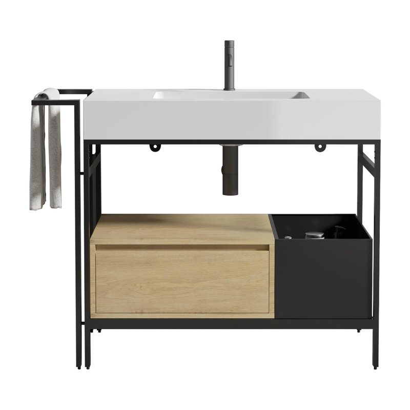meuble-lavabo de salle de bain avec structure en métal, Blanc