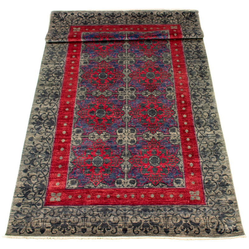 Tapis de couloir en Tapis décoratif laine gris noué à la main New Age Lahore Finest gris de conception unique 6 pi x 13 pi 5 po Brynlyn