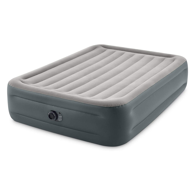 Queen Size Gray Raised Air Mattress with Built-in Pump