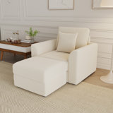 Upholstered Corduroy Accent Armchair with Ottoman, Deep Seat Single Sofa Chair with Accent Pillow