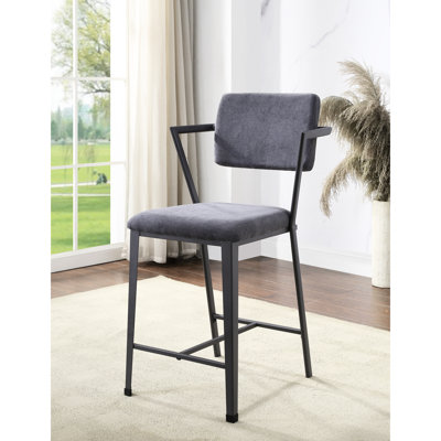 Cargo Gray Fabric Gunmetal Finish Counter Height Chair Of 2, High Back Stationary Seat, Padded Cushion Solid Pattern, Metal Frame Open Padded, Leg And 18" Seat Depth, 220lbs Weight Capacity, Main