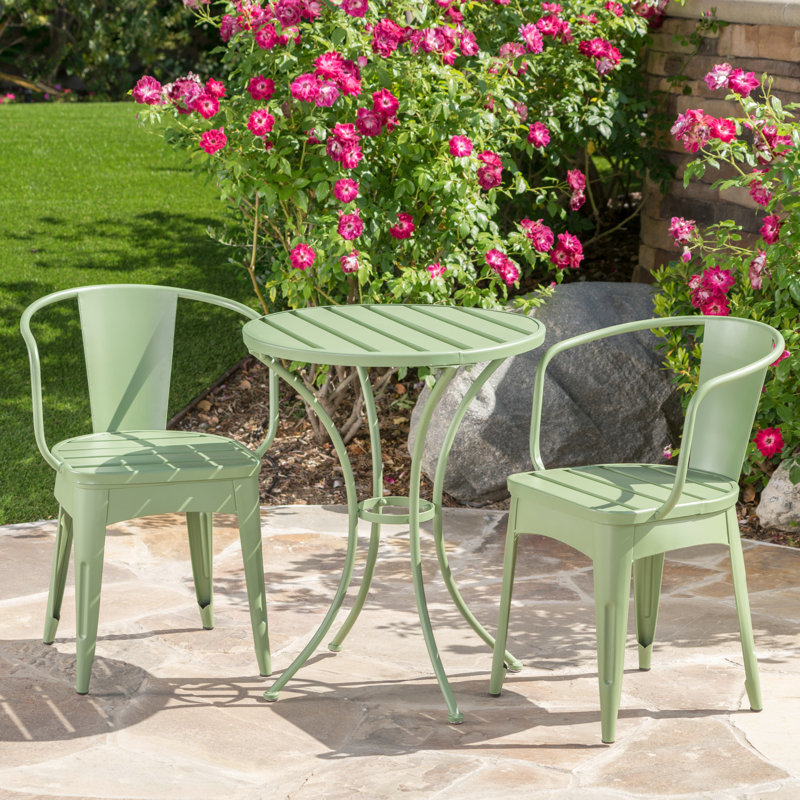 Ensemble bistro 3 pièces en métal, extérieur, fer et eau, 24,08 po, chaises hautes et table, 16,25 po de profondeur, thermolaqué, 30 po 18 po