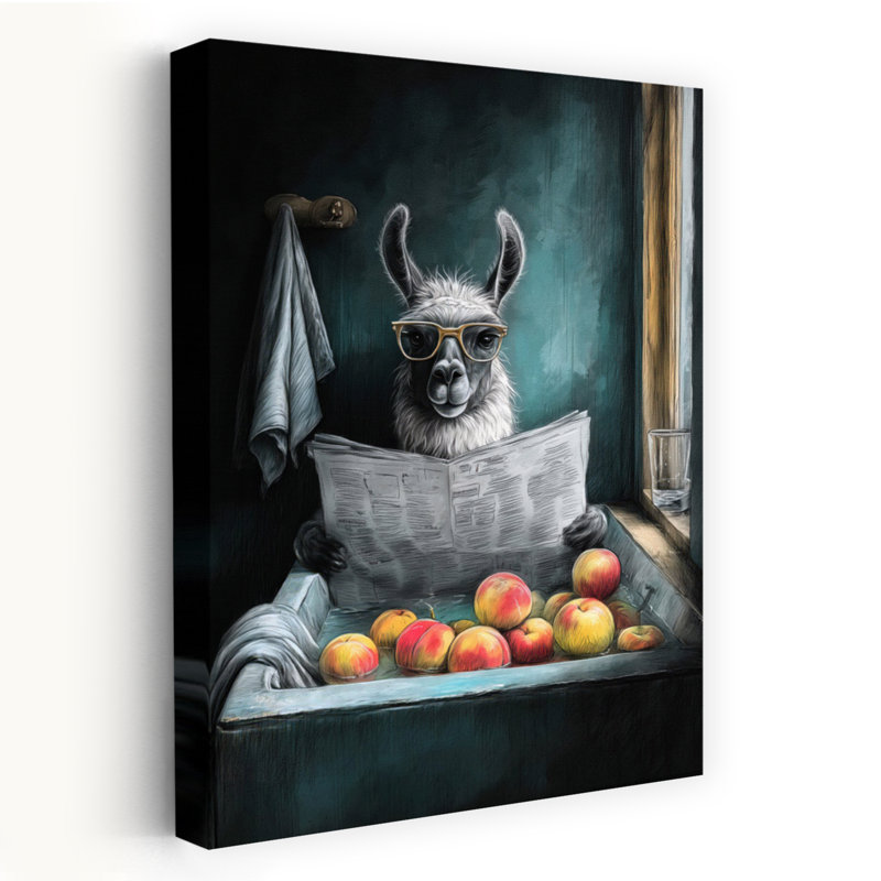 Lama In Bathtube 2 1 Piece Wrapped Canvas Wall Art, 152.4 cm H x 101.6 cm W
