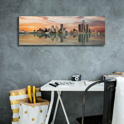 «Detroit Sunset Panorama, Michigan 07 on Canvas» par Monte Nagler, reproduction