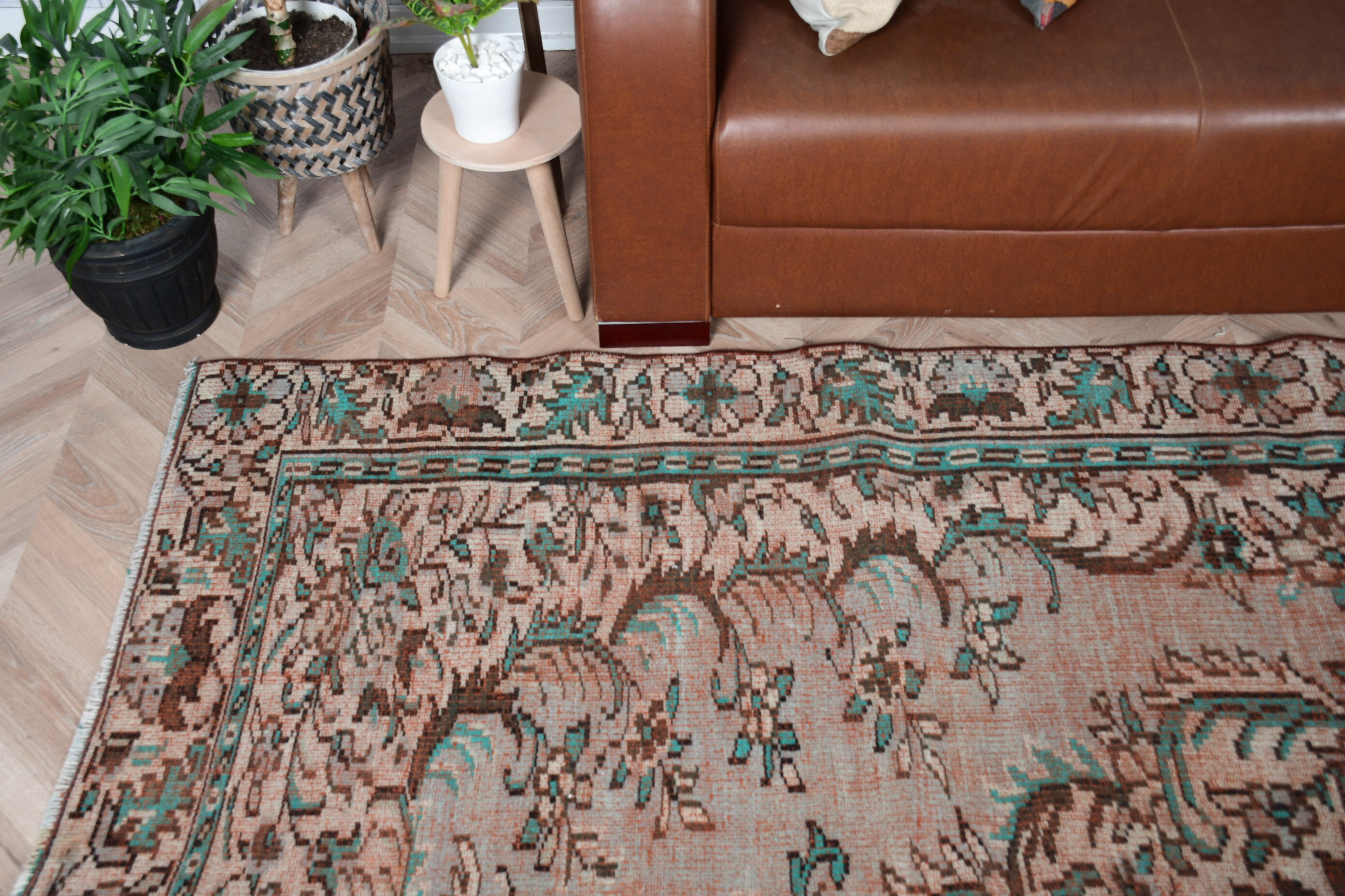 Bungalow Rose Large Vintage Turkish Rug in Brown and Turquoise for ...