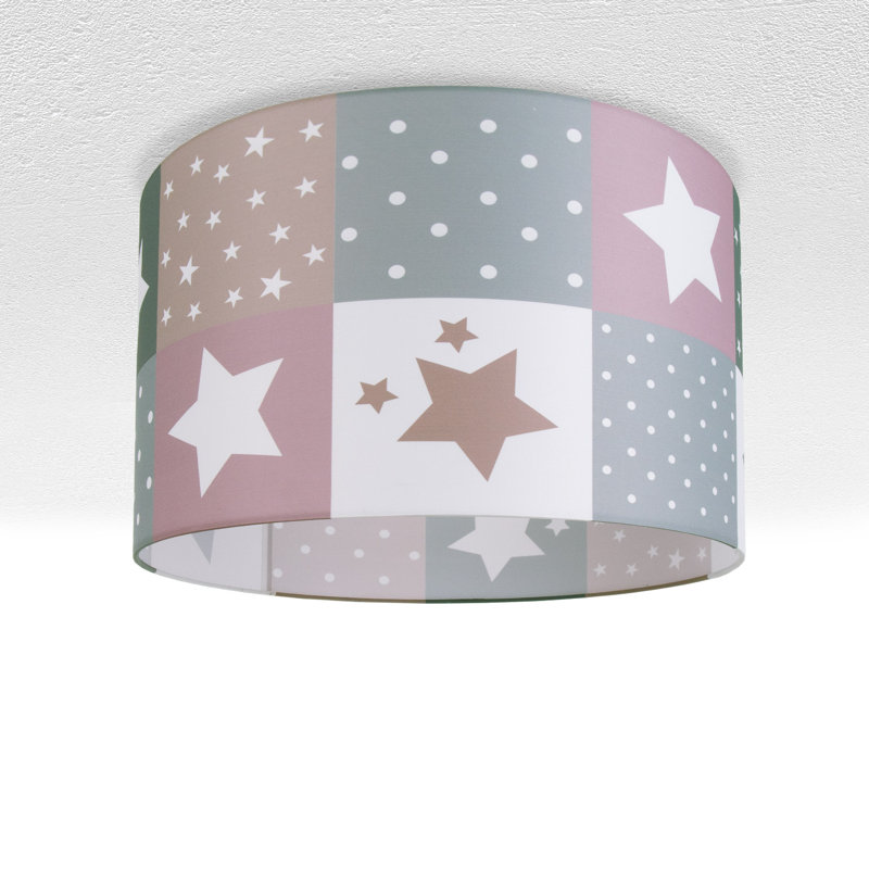 Cauley Fabric Flush Ceiling Light, Pink/Grey, 29.5cm H x 45.5cm W x 45.5cm D